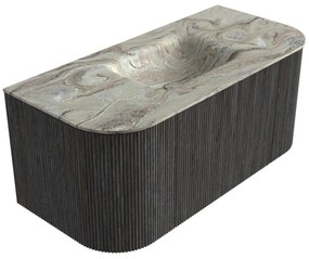 Mondiaz Kurve-dlux 100cm badmeubel ronding links/rechts shadow met 1 lade en 2 deuren en wastafel grunne midden zonder kraangat glace