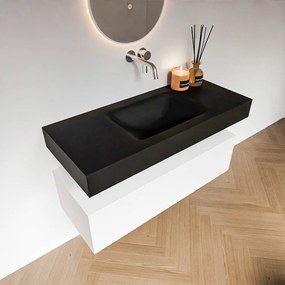 Zaro Alan badmeubel 110cm talc 1 lade met vrijhangende wastafel cloud midden zonder kraangat urban