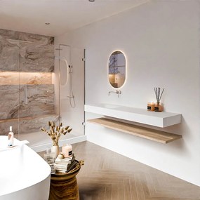 Zaro Alan badmeubel 170cm met planchet washed oak en vrijhangende wastafel cloud links zonder kraangat talc