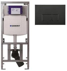 Geberit Inbouwreservoir UP320 met QeramiQ push bedieningsplaat - dualflush- rechthoekige knoppen - kunststof zwart mat SW706189 0701131