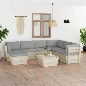 vidaXL 8-delige Loungeset met kussens pallet vurenhout