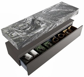 Mondiaz Alan DLux badmeubel 150cm dark grey 1 lade met wastafel lava links 1 kraangat