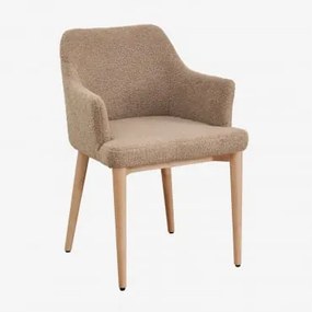 Eetkamerstoel Met Armleuningen In Banfil Shearling Natuurlijk Hout & Chenille Bruin - Tarwe - Sklum