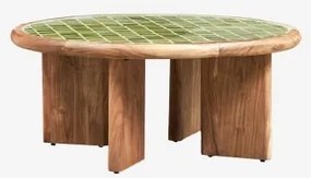 Ronde Salontafel Ø80 Cm Met Tegels En Acaciahout Aitana Meloengroen - Acaciabruin - Sklum
