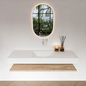 Zaro Alan badmeubel 140cm met planchet washed oak en vrijhangende wastafel cloud midden zonder kraangat talc