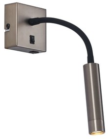 Moderne wandlamp gunmetal met USB-C poort - Gosna
