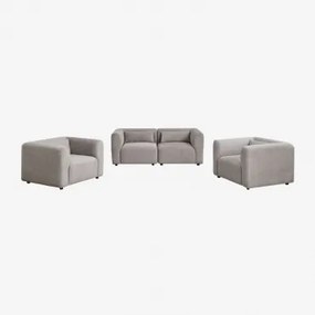 Woonkamer Set Met 2-delige Modulaire Bank En 2 Fauteuils Fogler Corduroy Licht Taupegrijs - Sklum