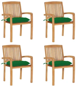 vidaXL Tuinstoelen stapelbaar 4 st met kussens massief teakhout