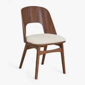 Juna Eetkamerstoel Van Hout En Gestoffeerd Donker Hout & Chenille Crèmebeige - Sklum