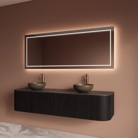 Gliss Design Alluro badmeubel ribbelfront met ronding links/rechts 180cm black en zwart leisteen toppaneel