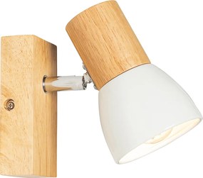Landelijke wandlamp hout met wit verstelbaar - Thorin