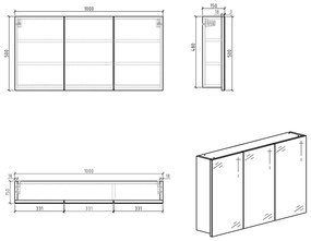 Differnz Brida spiegelkast 50x100x15cm wit