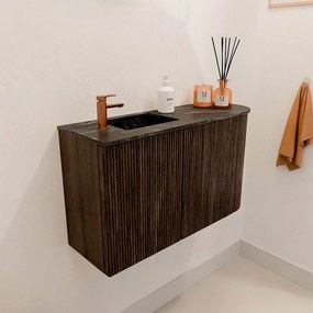 Mondiaz Joya DLux 70cm toiletmeubel ronding rechts walnut met wastafel faye links 1 kraangat lava