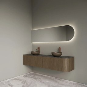 Gliss Design Alluro badmeubel ribbelfront met ronding rechts 180cm ash grey en zwart leisteen toppaneel