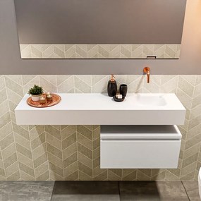 Mondiaz Andor toiletmeubel 60cm mat wit met witte wastafel 120cm rechts zonder kraangat