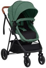 vidaXL Kinderwagen 2-in-1 staal groen en zwart