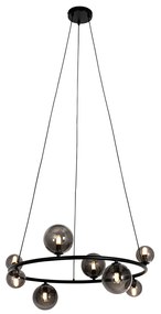 Hanglamp zwart met smoke glas rond 8-lichts - Monaco