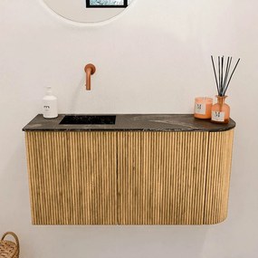 Mondiaz Joya DLux 80cm toiletmeubel ronding rechts oak met wastafel faye links zonder kraangat lava