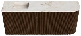 Mondiaz Joya DLux 100cm toiletmeubel ronding rechts walnut met wastafel faye links 1 kraangat frappe