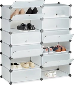 Schoenenrek 12 vakken DOORZICHTIG - schoenenkast XXL - groot rek - kunststof - kliksysteem