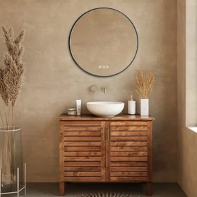 Saniclear Circle Black ronde spiegel met verwarming, direct en indirect licht mat zwart 80cm