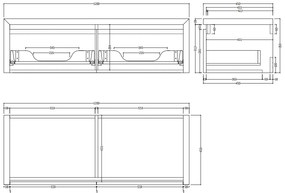 SaniGoods Alvares badmeubel 120cm 2 lades eiken charcoal met rivierstenen waskommen