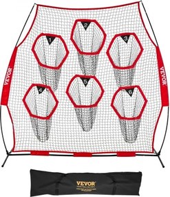 VEVOR Football Coach Werpnet Oefennet (274 x 106 x 243 cm) met 6 doelvakken, draagbare opbergtas en riemen, werpdoel voor quarterback-training, nauwkeurigheid bij het passen, rood