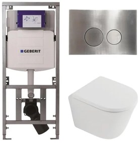 QeramiQ Dely Toiletset - 36.3x51.7cm - diepspoel - rimless - Geberit UP320 inbouwreservoir - softclose toilet zitting 35 mm - steel bedieningsplaat - ronde knoppen - mat wit SW1026254/SW1000767/0701131/SW706194