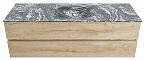 Mondiaz Vica DLux badmeubel 150cm washed oak 2 lades met wastafel lava midden 1 kraangat