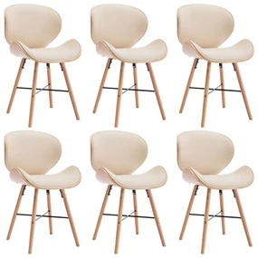 vidaXL Eetkamerstoelen 6 st kunstleer en gebogen hout crème