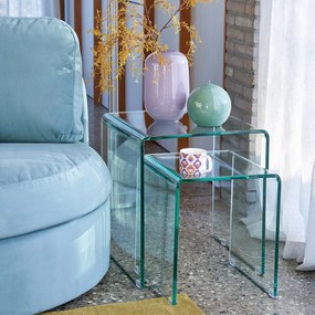 Set van 2 bijzettafels in gehard glas, Joan