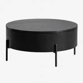 Ronde verhoogde salontafel van hout en staal (Ø80 cm) Tainara Zwart - Sklum