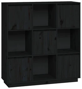 vidaXL Hoge kast 110,5x35x117 cm massief grenenhout zwart