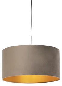 Hanglamp met velours kap taupe met goud 50 cm - Combi