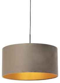 Stoffen Eettafel / Eetkamer Hanglamp met velours kap taupe met goud 50 cm - Combi Landelijk / Rustiek E27 cilinder / rond rond Binnenverlichting Lamp