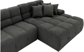 Goossens Excellent Bank Kubus - 30 X 30 Cm Stiksel zwart, stof, 1,5-zits, modern design met chaise longue rechts