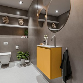 Mondiaz Ture 60cm toiletmeubel ocher met wastafel talc rechts 1 kraangat