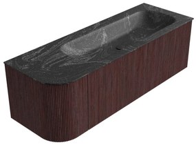 Mondiaz Kurve-dlux 135cm badmeubel ronding links ruby met 1 lade en deur en wastafel big medium rechts zonder kraangat lava