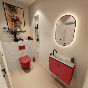 MONDIAZ TURE-DLUX 60cm toiletmeubel Fire. EDEN wastafel Opalo positie links. Met 1 kraangat. TUREDX60FIRL1OPA