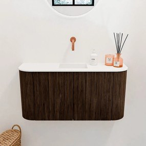 Mondiaz Joya 85cm toiletmeubel ronding links/rechts walnut met wastafel faye midden zonder kraangat talc