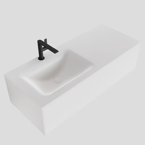 Zaro Lagom volledig naadloos solid surface onderkast 110cm mat wit met 1 lade Push tot open. Compleet met solid surface wastafel met 1 kraangat(en)