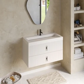 Muebles Estella badmeubel ribbelfront 100cm wit mat met solid surface wastafel met kraangat