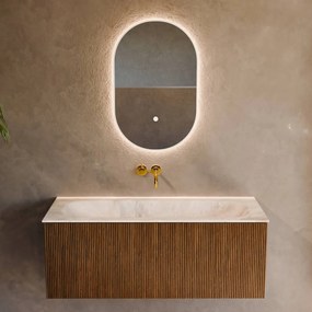Mondiaz Kurve-dlux 110cm badmeubel dusk met 1 lade en wastafel big medium midden zonder kraangat frappe