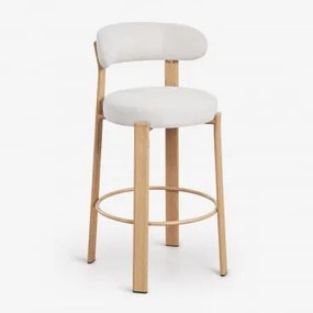 Pack Van 4 Hoge Krukken Met Rugleuning Van Chenillestof En Ijzer Jolie Houtbruin & ↑75 Cm & Stof Chenille Beige – Crème - Sklum