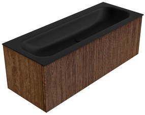 Mondiaz Kurve 120cm badmeubel walnut met 1 lade en wastafel big large midden zonder kraangat urban