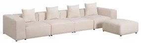 Modulaire 4-delige Bank Met Hoge Armleuning En Poef (↔︎400 Cm) Bruna Corduroy Beige – Linnen - Sklum
