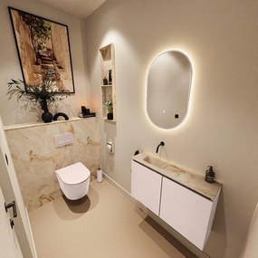 MONDIAZ TURE-DLUX 80cm toiletmeubel Rosee. EDEN wastafel Frappe positie links. Zonder kraangat. TUREDX80ROSL0FRA