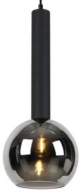 Moderne hanglamp zwart met smoke glas - Clayton Modern E27 bol / globe / rond Binnenverlichting Lamp