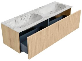 Mondiaz Kurve-dlux 140cm badmeubel oak met 2 lades en wastafel stor small dubbel zonder kraangat glace