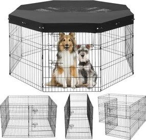 VEVOR Hondenren, 8 panelen 76 x 61 cm (H x B), opvouwbare metalen hondenren met deur, bovenzijde van 600D Oxford-stof, ren voor honden, katten en andere kleine dieren